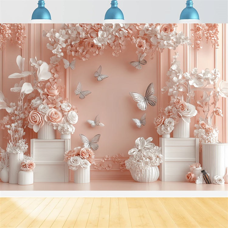 Spring Floral Backdrop Pink Butterfly Photography Backdrop LXX1-18