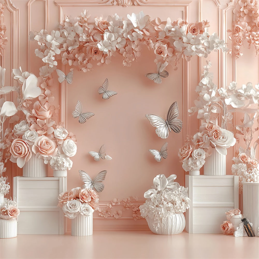 Spring Floral Backdrop Pink Butterfly Photography Backdrop LXX1-18