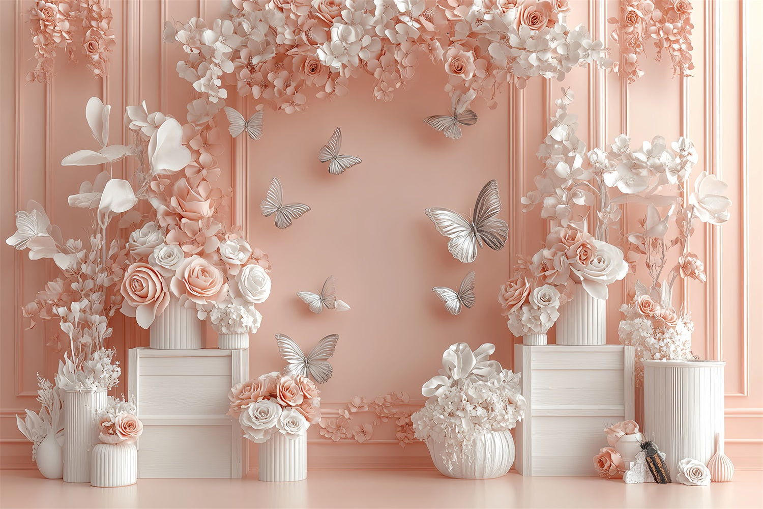 Spring Floral Backdrop Pink Butterfly Photography Backdrop LXX1-18