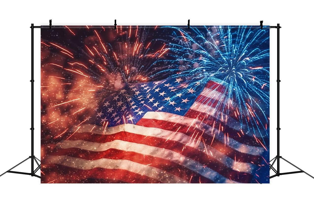 American Flag Photo Backdrop Vibrant Fireworks Show Backdrop LXX1-182