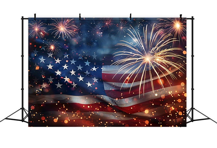 American Flag Photo Backdrop Patriotic Glow Fireworks Backdrop LXX1-188