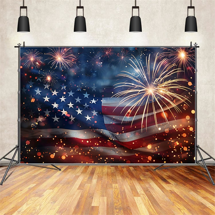 American Flag Photo Backdrop Patriotic Glow Fireworks Backdrop LXX1-188