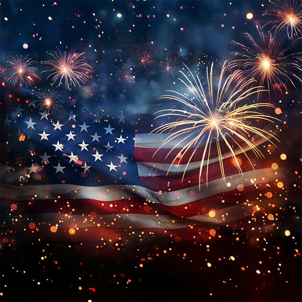 American Flag Photo Backdrop Patriotic Glow Fireworks Backdrop LXX1-188