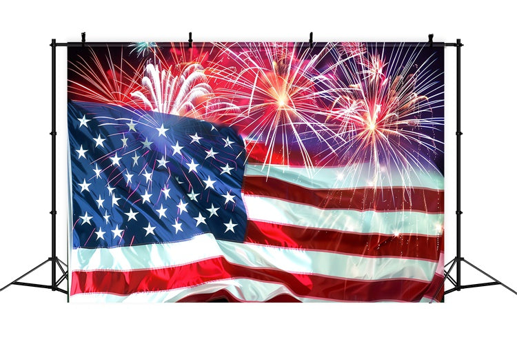 American Flag Photo Backdrop Red Fireworks Celebration Backdrop LXX1-190