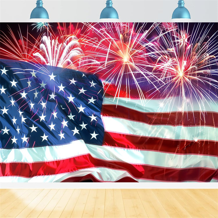 American Flag Photo Backdrop Red Fireworks Celebration Backdrop LXX1-190