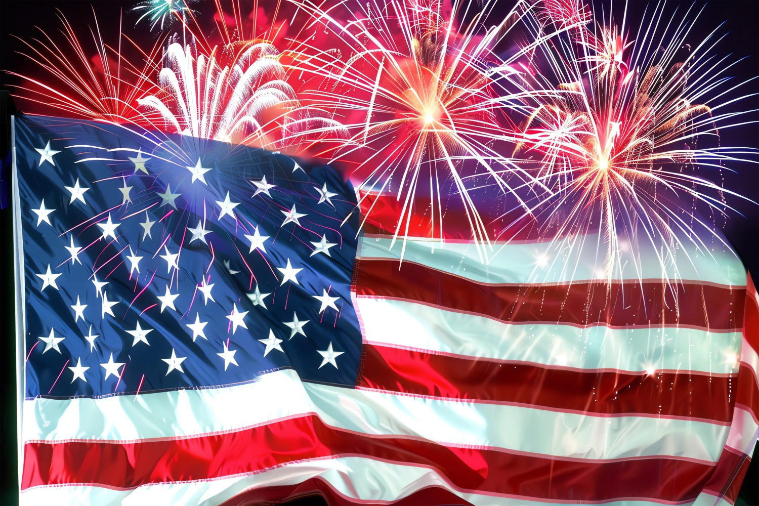 American Flag Photo Backdrop Red Fireworks Celebration Backdrop LXX1-190