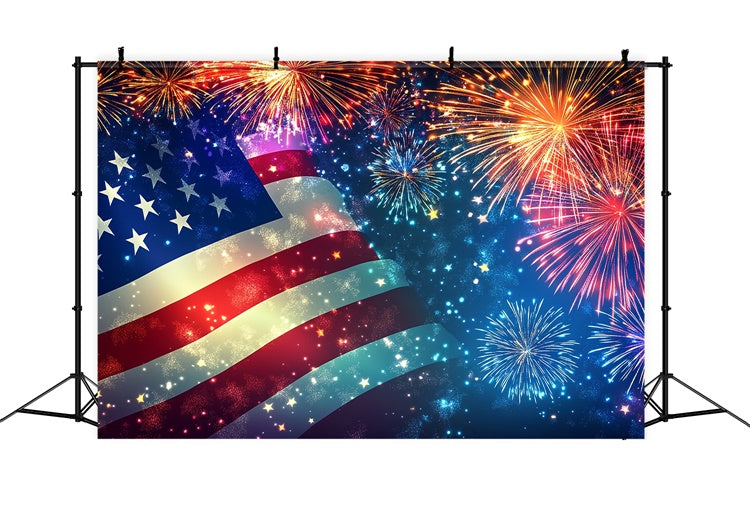 American Flag Backdrop Photography Vibrant Sky Firework Backdrop LXX1-191