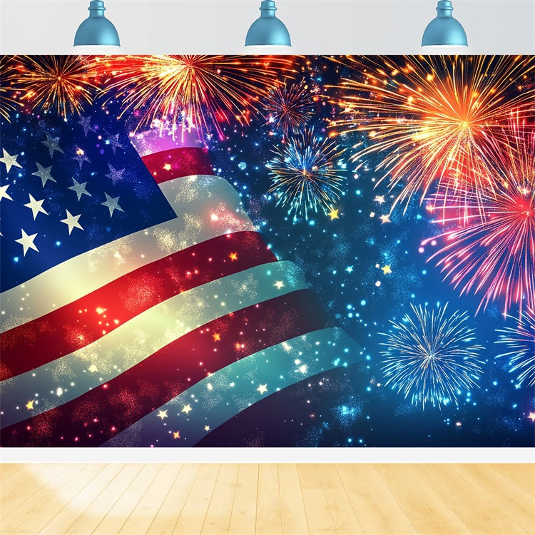 American Flag Backdrop Photography Vibrant Sky Firework Backdrop LXX1-191