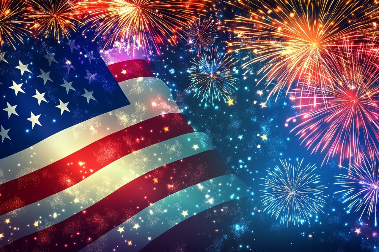 American Flag Backdrop Photography Vibrant Sky Firework Backdrop LXX1-191