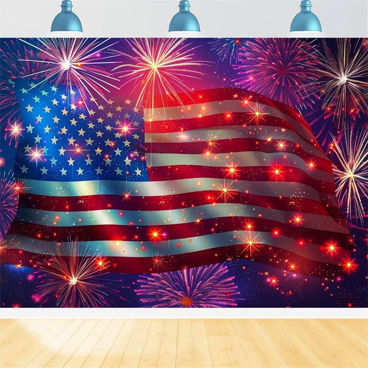 American Flag Backdrop Sparkling Stars Freedom Fireworks Backdrop LXX1-192