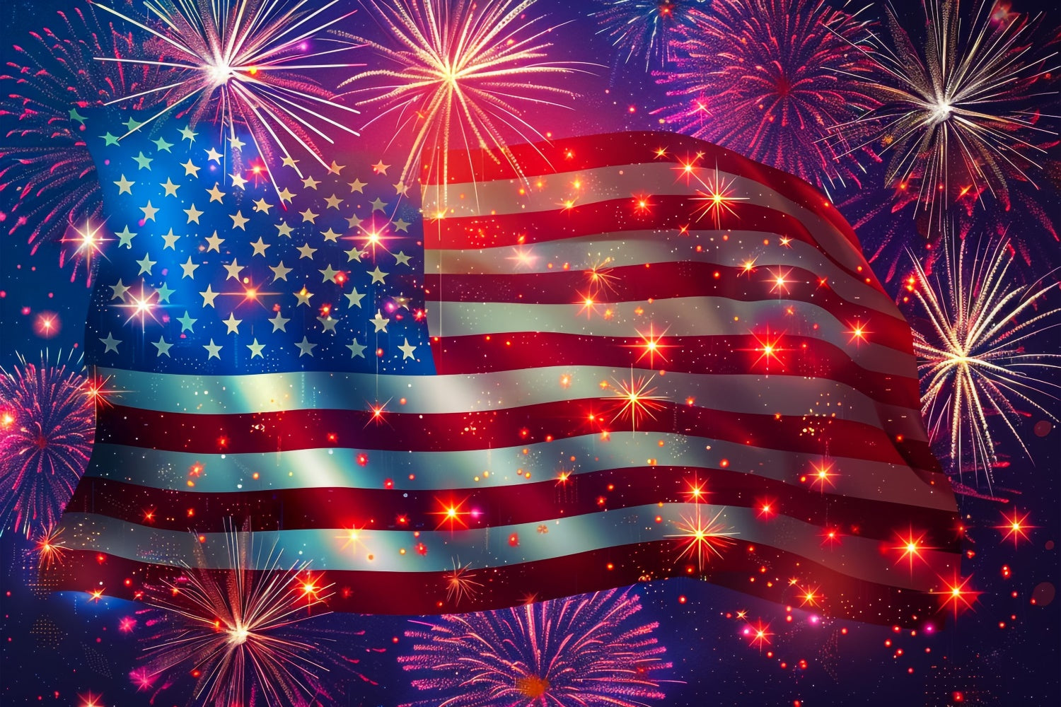 American Flag Backdrop Sparkling Stars Freedom Fireworks Backdrop LXX1-192