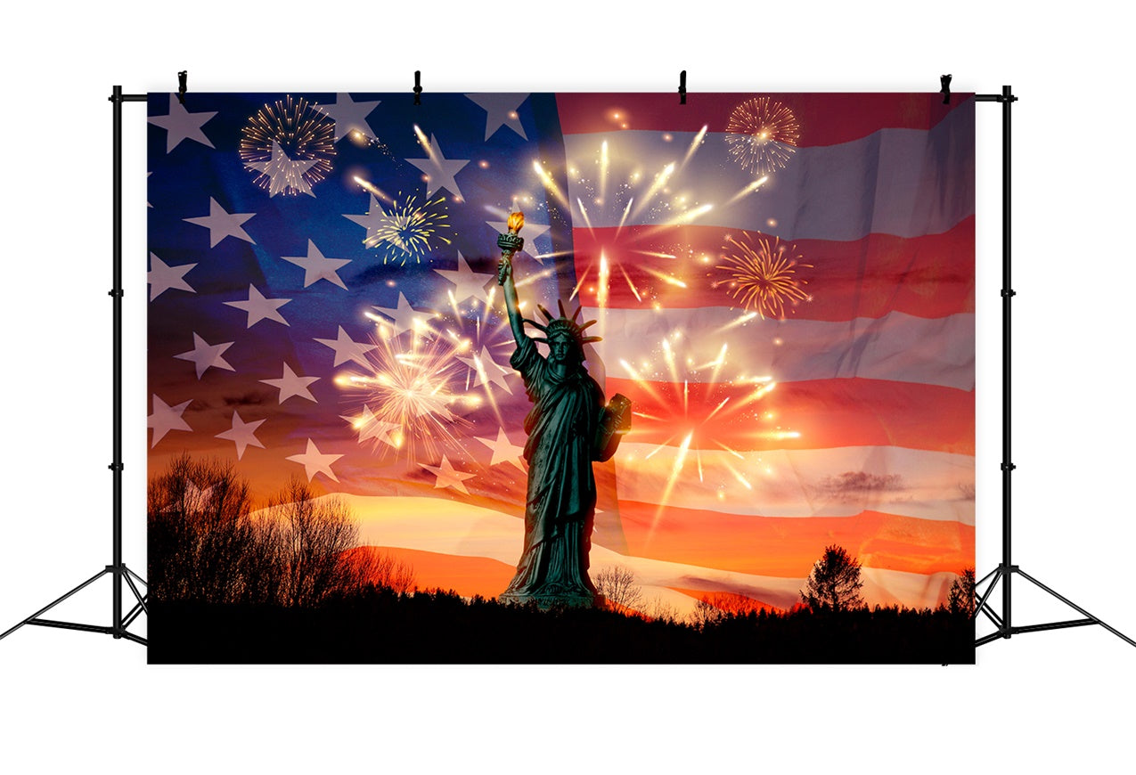 American Flag Backdrop Photography Statue Liberty Fireworks Backdrop LXX1-198