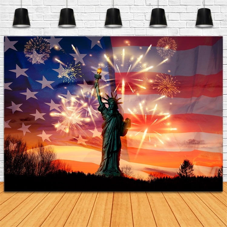 American Flag Backdrop Photography Statue Liberty Fireworks Backdrop LXX1-198