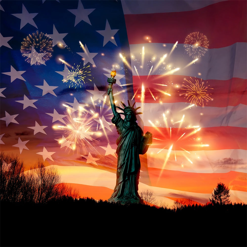 American Flag Backdrop Photography Statue Liberty Fireworks Backdrop LXX1-198