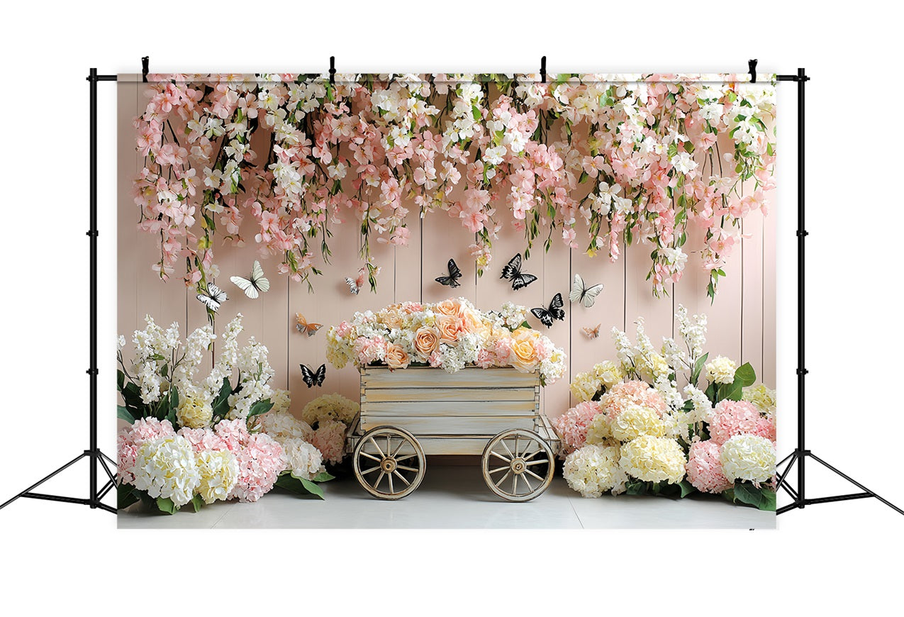 Spring Backdrops Romantic Hanging Flowers Cart Backdrop LXX1-2