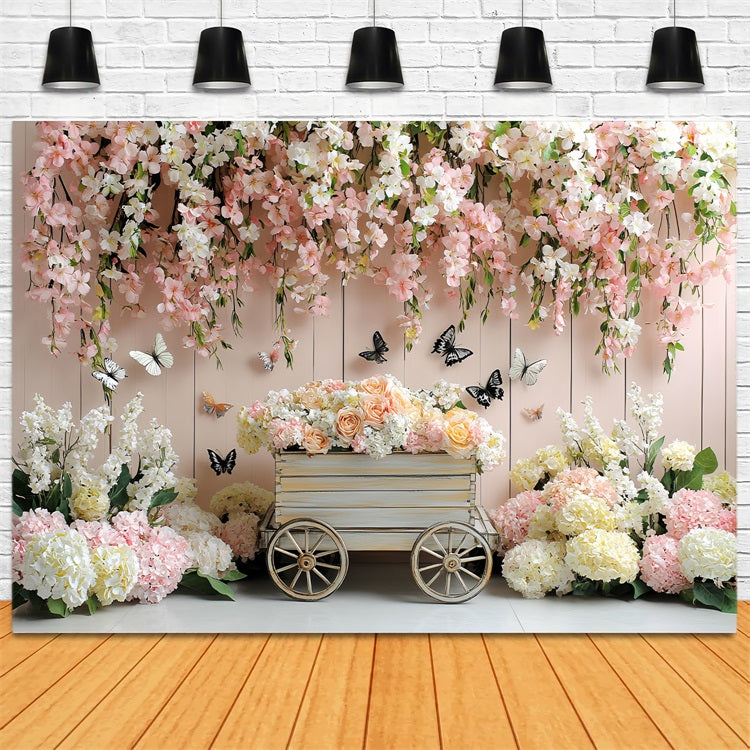 Spring Backdrops Romantic Hanging Flowers Cart Backdrop LXX1-2