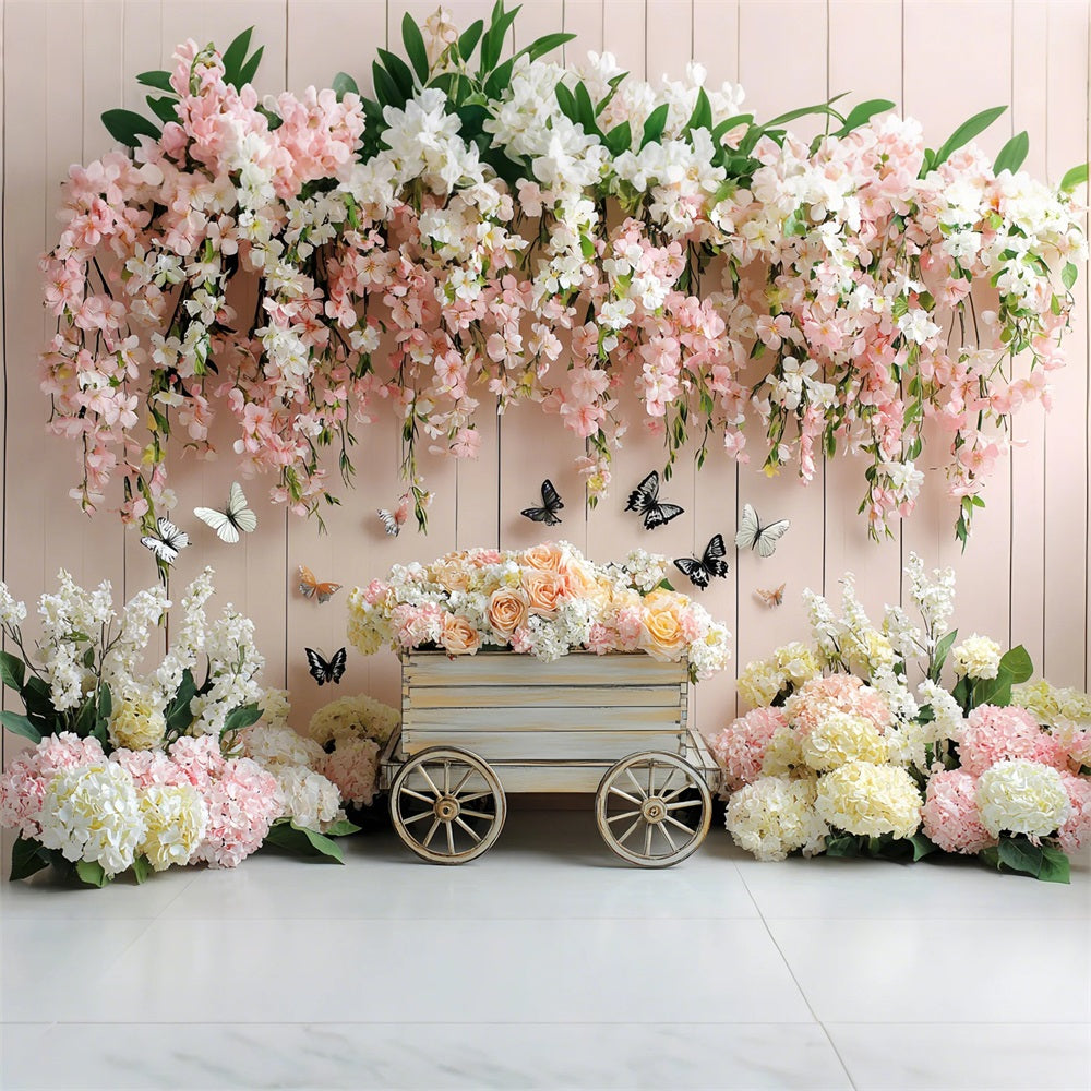 Spring Backdrops Romantic Hanging Flowers Cart Backdrop LXX1-2