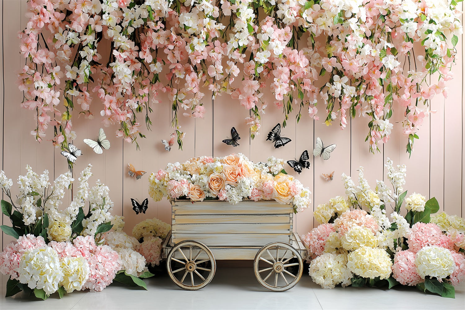 Spring Backdrops Romantic Hanging Flowers Cart Backdrop LXX1-2