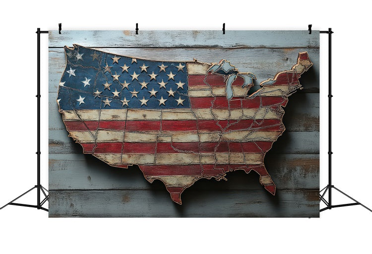 American Flag Photography Backdrop Rustic Wooden Map Backdrop LXX1-200