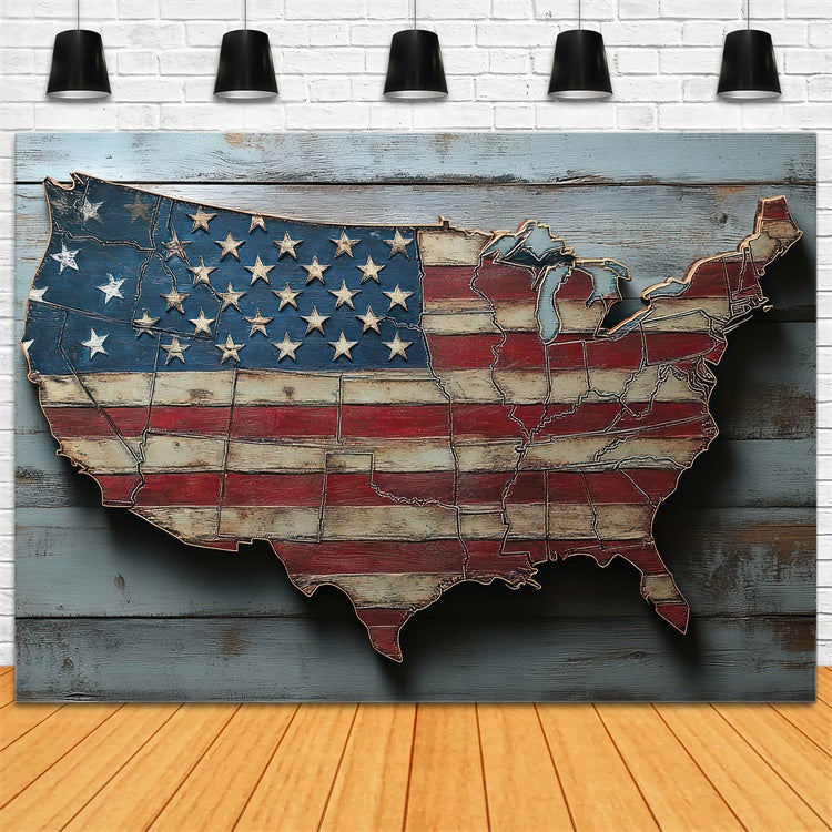 American Flag Photography Backdrop Rustic Wooden Map Backdrop LXX1-200