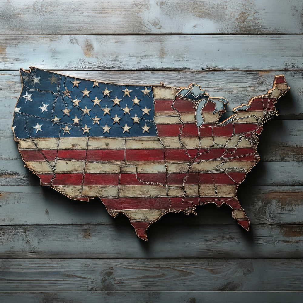 American Flag Photography Backdrop Rustic Wooden Map Backdrop LXX1-200