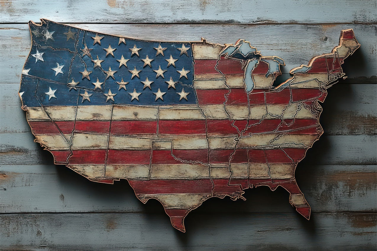 American Flag Photography Backdrop Rustic Wooden Map Backdrop LXX1-200