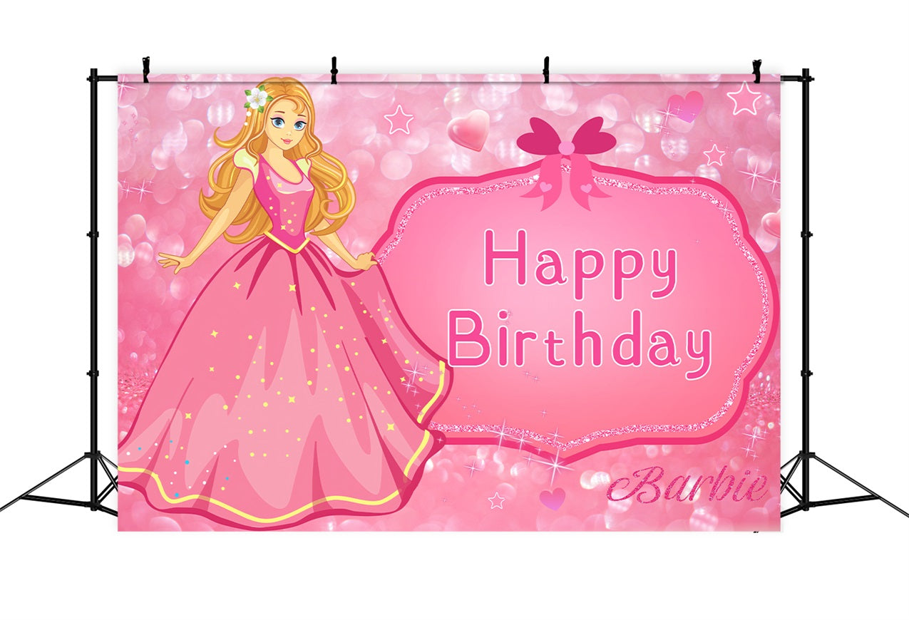 Custom Birthday Backdrop Barbie Sparkling Pink Backdrop LXX1-203