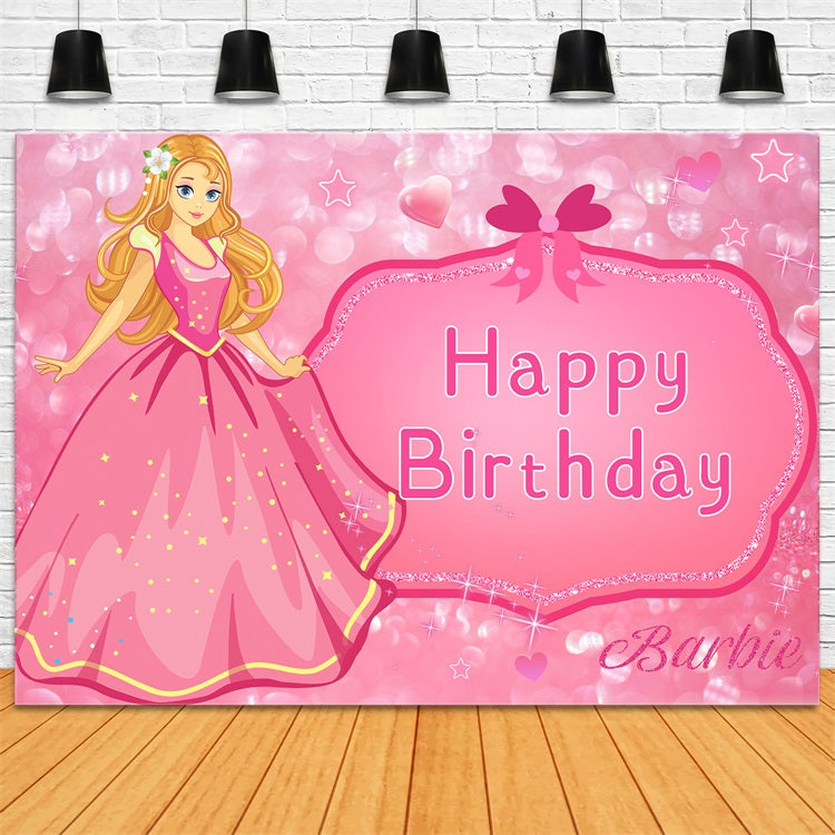 Custom Birthday Backdrop Barbie Sparkling Pink Backdrop LXX1-203