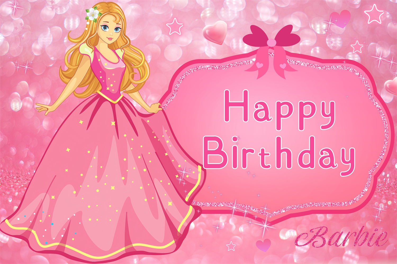 Custom Birthday Backdrop Barbie Sparkling Pink Backdrop LXX1-203