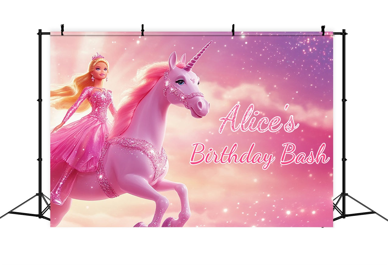 Custom Made Birthday Backdrops Barbie Alice Unicorn Backdrop LXX1-205