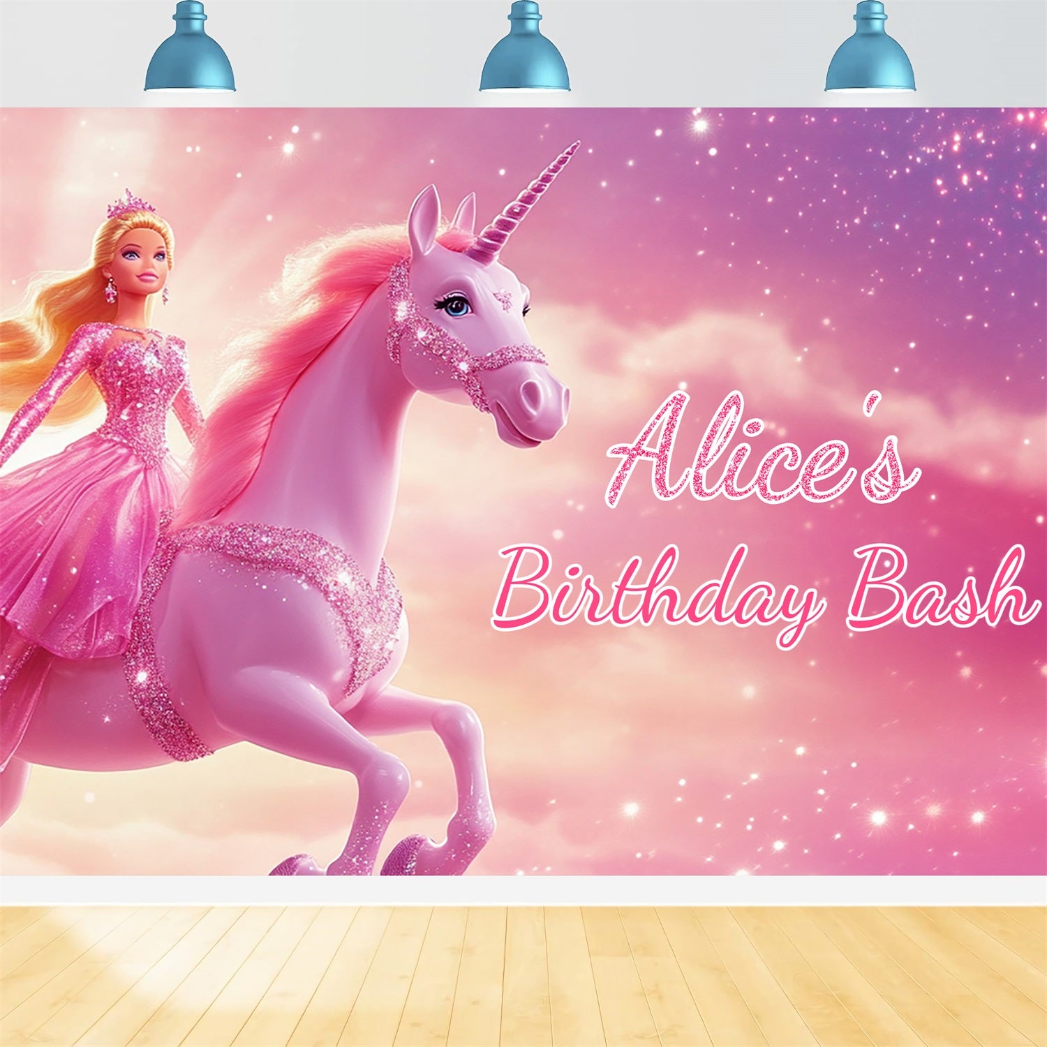 Custom Made Birthday Backdrops Barbie Alice Unicorn Backdrop LXX1-205