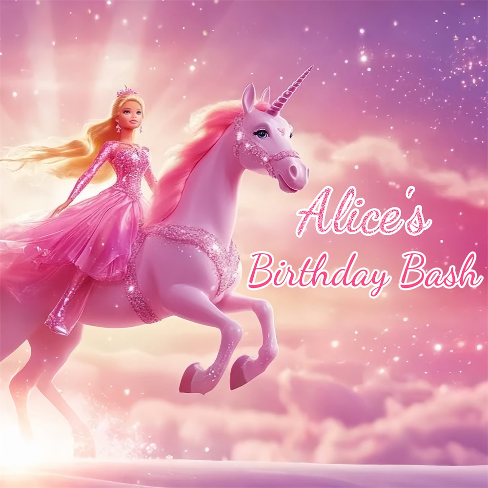 Custom Made Birthday Backdrops Barbie Alice Unicorn Backdrop LXX1-205