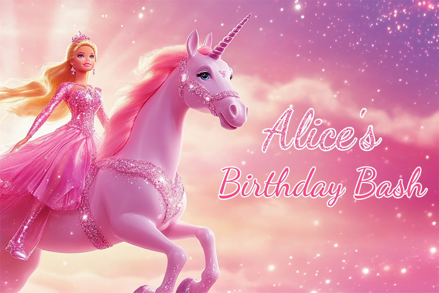 Custom Made Birthday Backdrops Barbie Alice Unicorn Backdrop LXX1-205