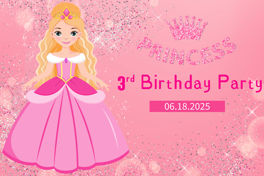 Customized Birthday Backdrop Barbie Glittery Pink Backdrop LXX1-206