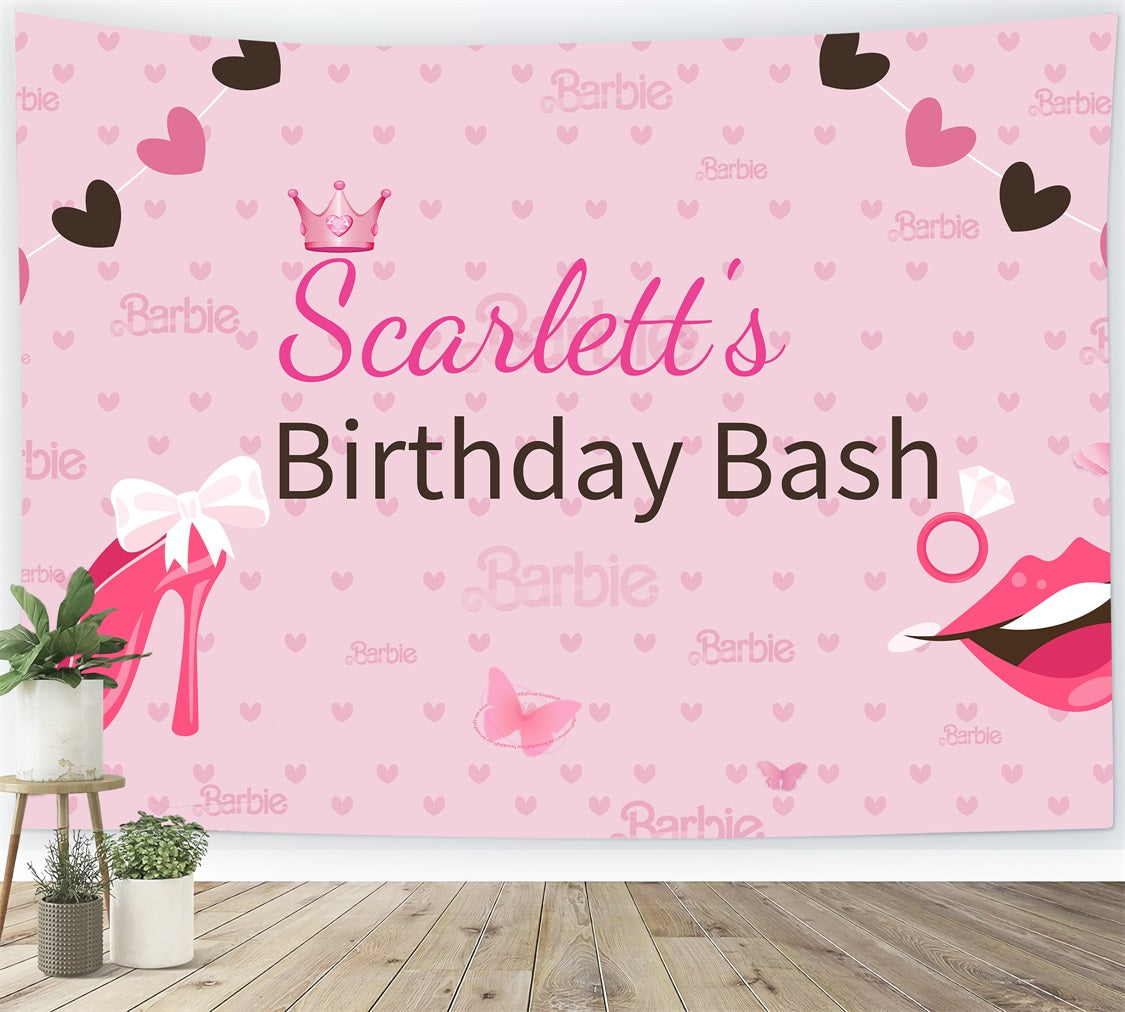 Custom Backdrop Birthday Party Barbie Scarlett Pink Backdrop LXX1-207