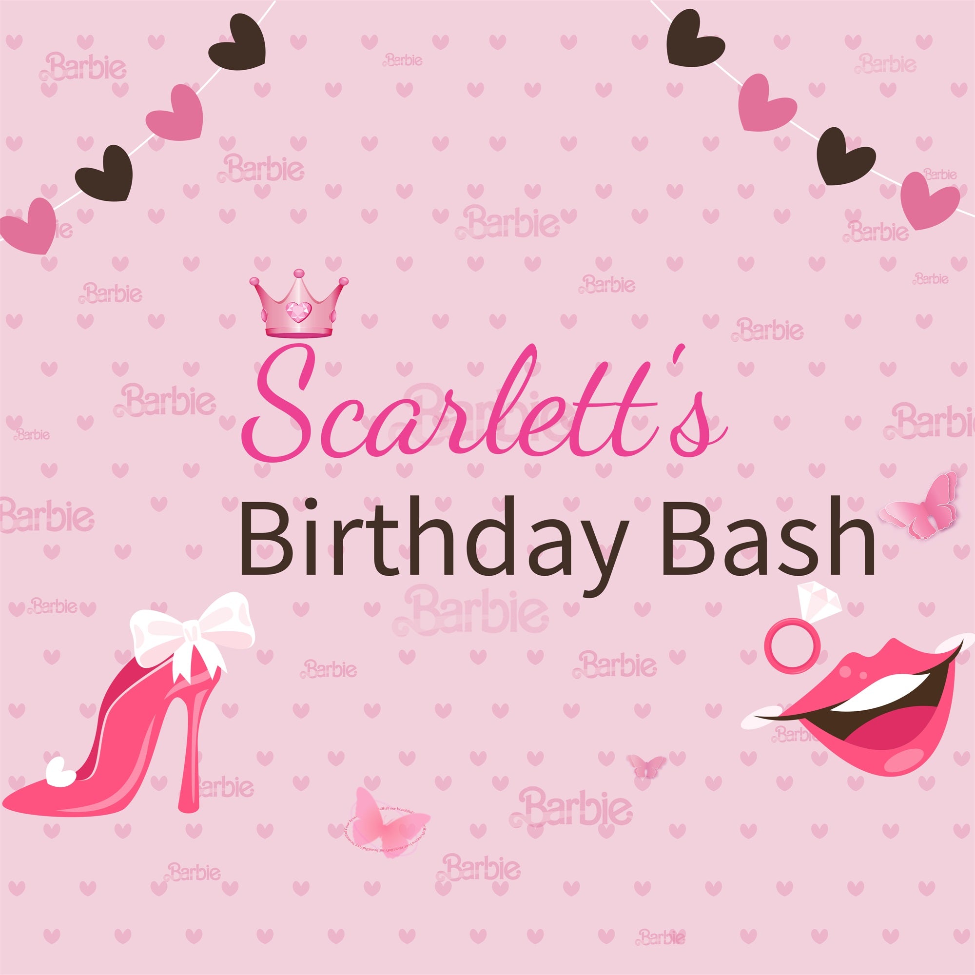 Custom Backdrop Birthday Party Barbie Scarlett Pink Backdrop LXX1-207