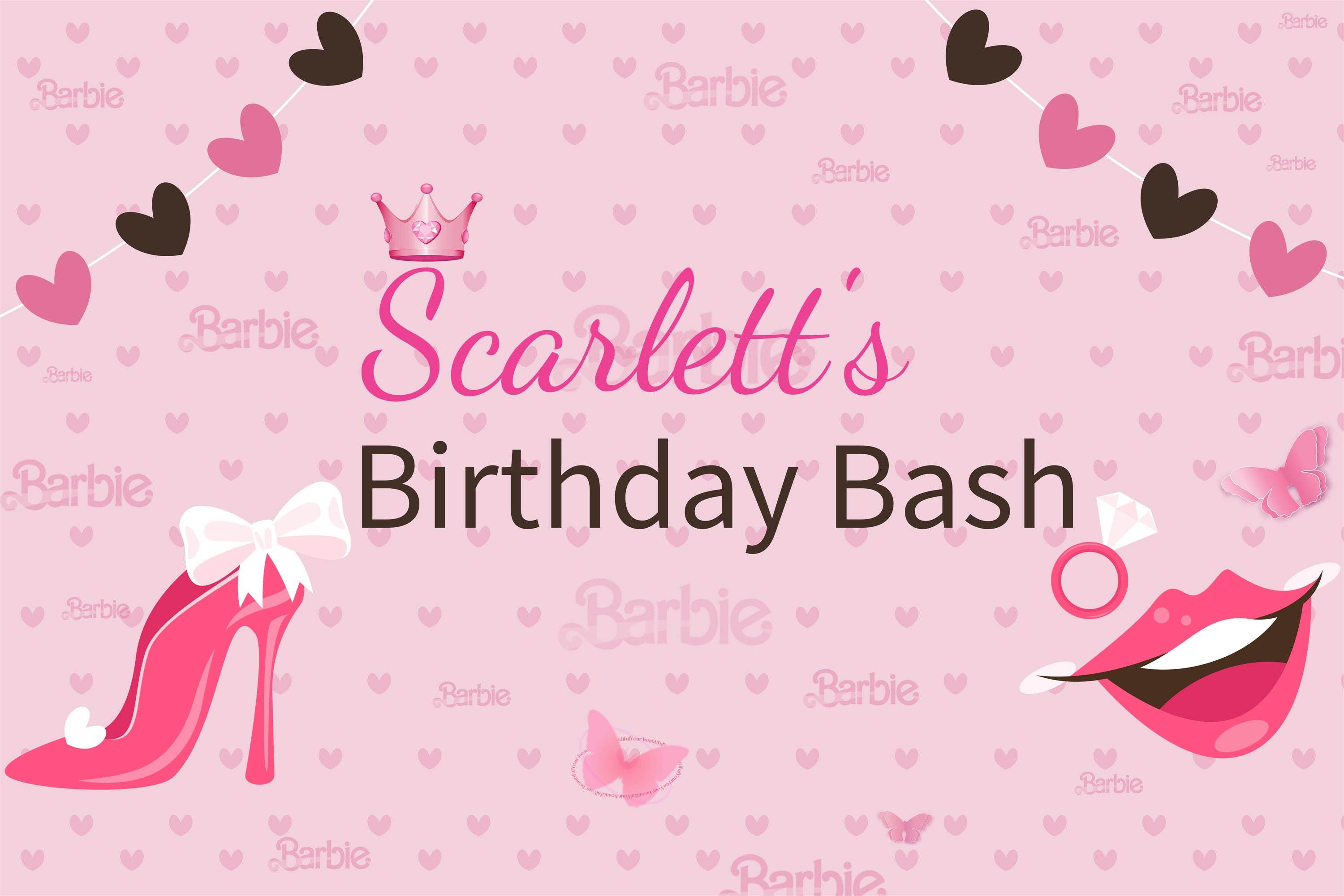 Custom Backdrop Birthday Party Barbie Scarlett Pink Backdrop LXX1-207