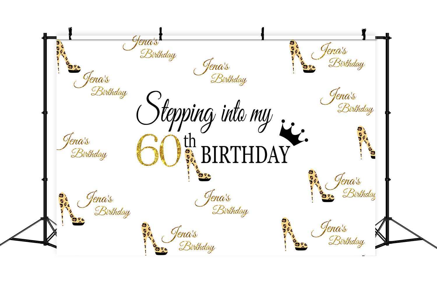 60th Birthday Custom Backdrop Elegant Leopard Glitter Shoe Backdrop LXX1-21