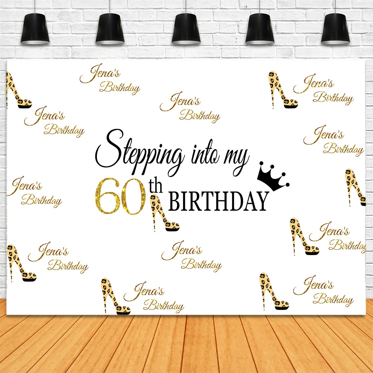 60th Birthday Custom Backdrop Elegant Leopard Glitter Shoe Backdrop LXX1-21