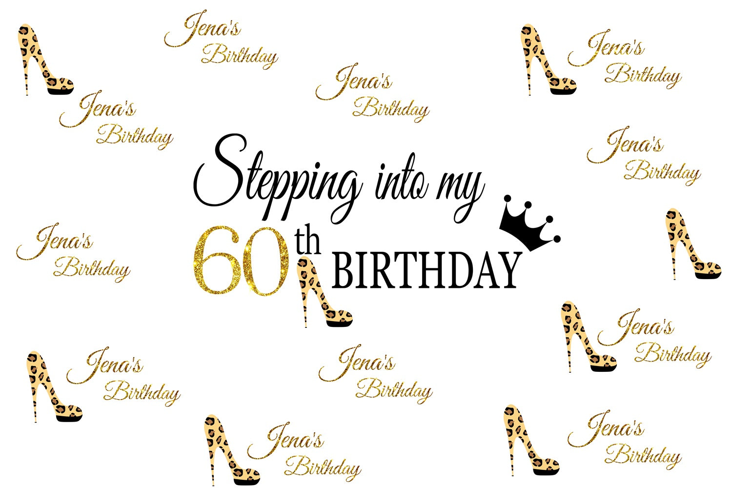 60th Birthday Custom Backdrop Elegant Leopard Glitter Shoe Backdrop LXX1-21