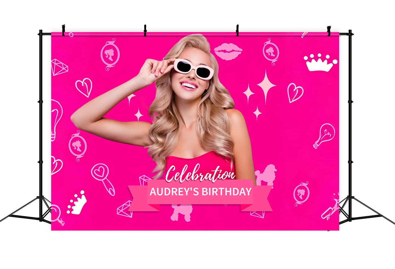 Custom Birthday Party Backdrop Barbie Pink Sparkling Audrey Backdrop LXX1-210