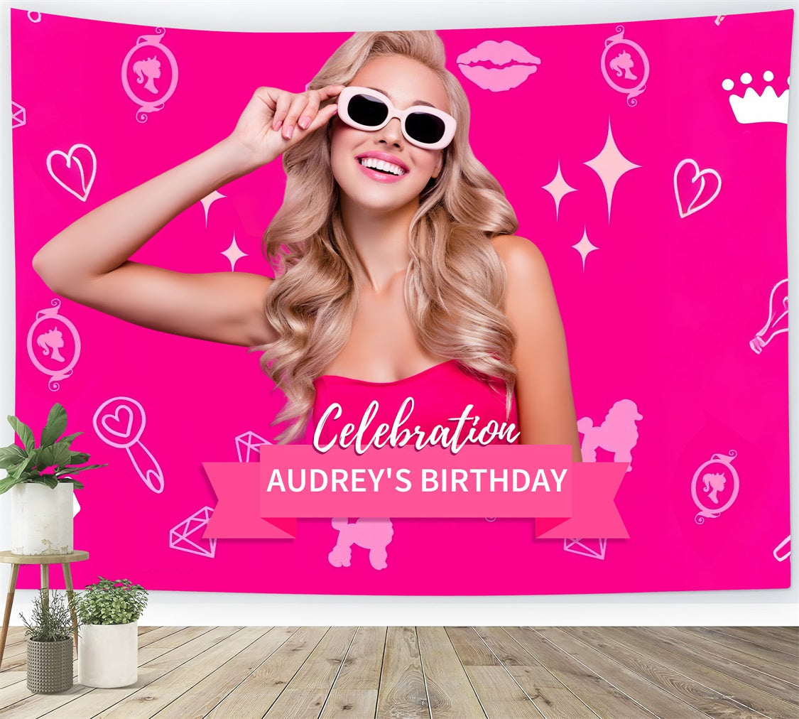 Custom Birthday Party Backdrop Barbie Pink Sparkling Audrey Backdrop LXX1-210