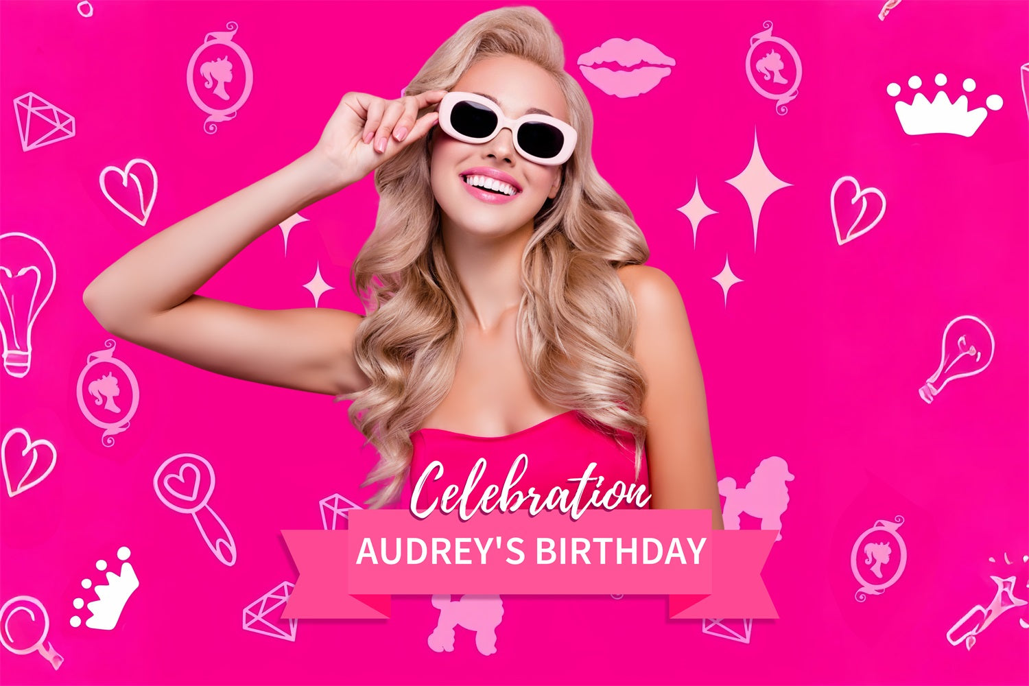 Custom Birthday Party Backdrop Barbie Pink Sparkling Audrey Backdrop LXX1-210