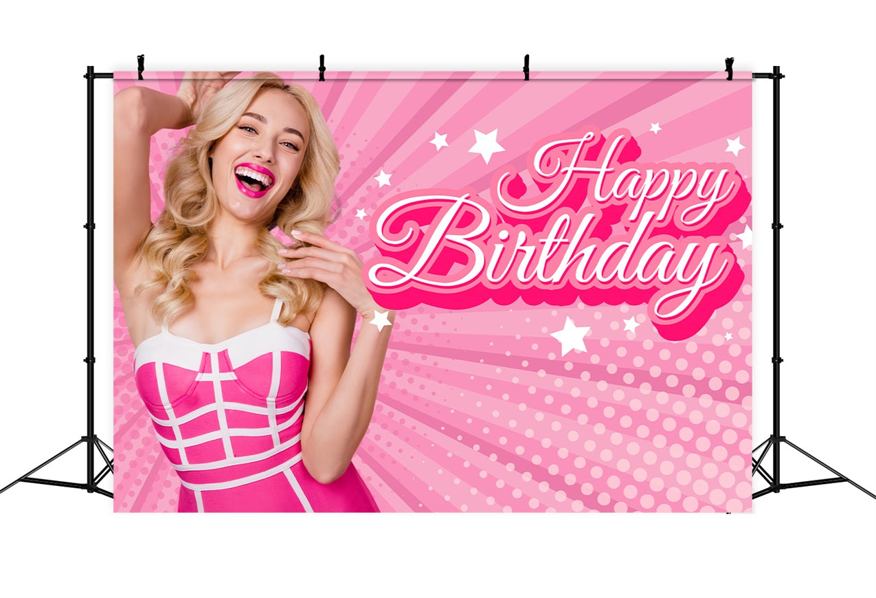 Customize Birthday Backdrop Barbie Pink Happy Celebration Backdrop LXX1-211