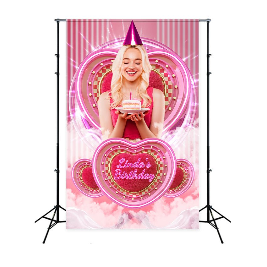 Birthday Backdrop Custom Barbie Glitz Pink Heart Backdrop LXX1-213