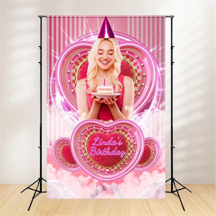 Birthday Backdrop Custom Barbie Glitz Pink Heart Backdrop LXX1-213