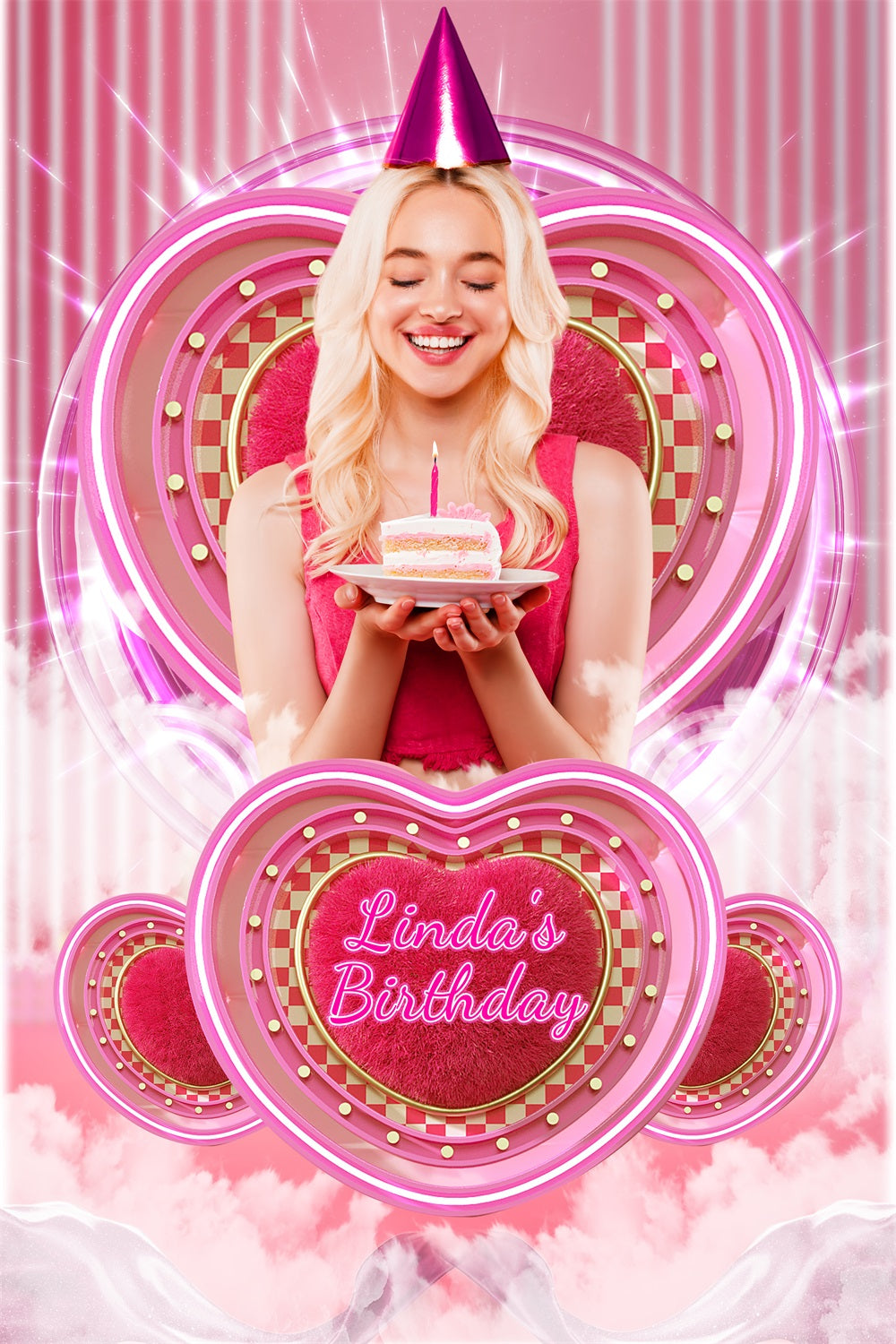 Birthday Backdrop Custom Barbie Glitz Pink Heart Backdrop LXX1-213