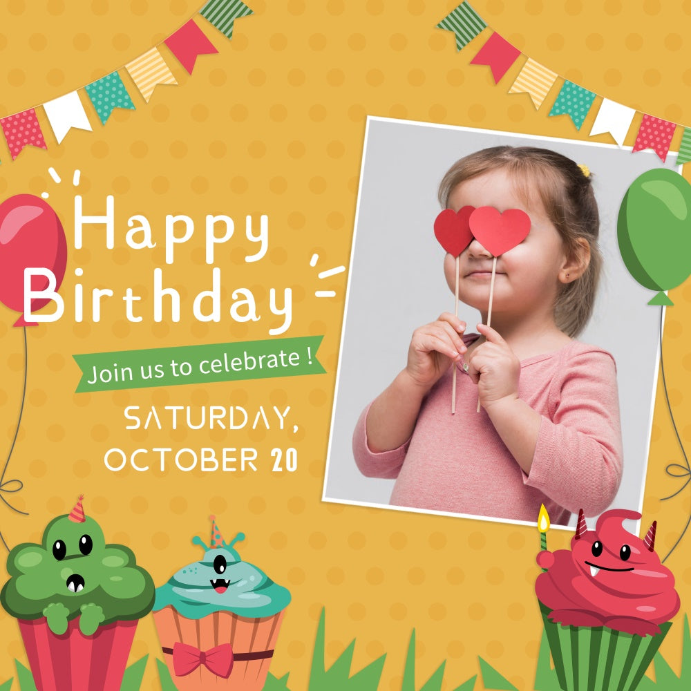 Personalized Birthday Backdrops Fun Cupcake Balloons Backdrop LXX1-217