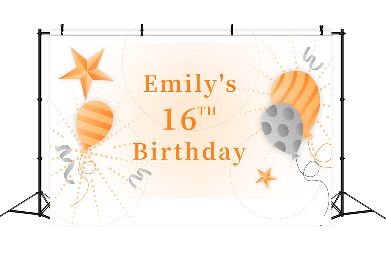 Custom Birthday Backdrops 16th Orange Star Balloon Backdrop LXX1-218