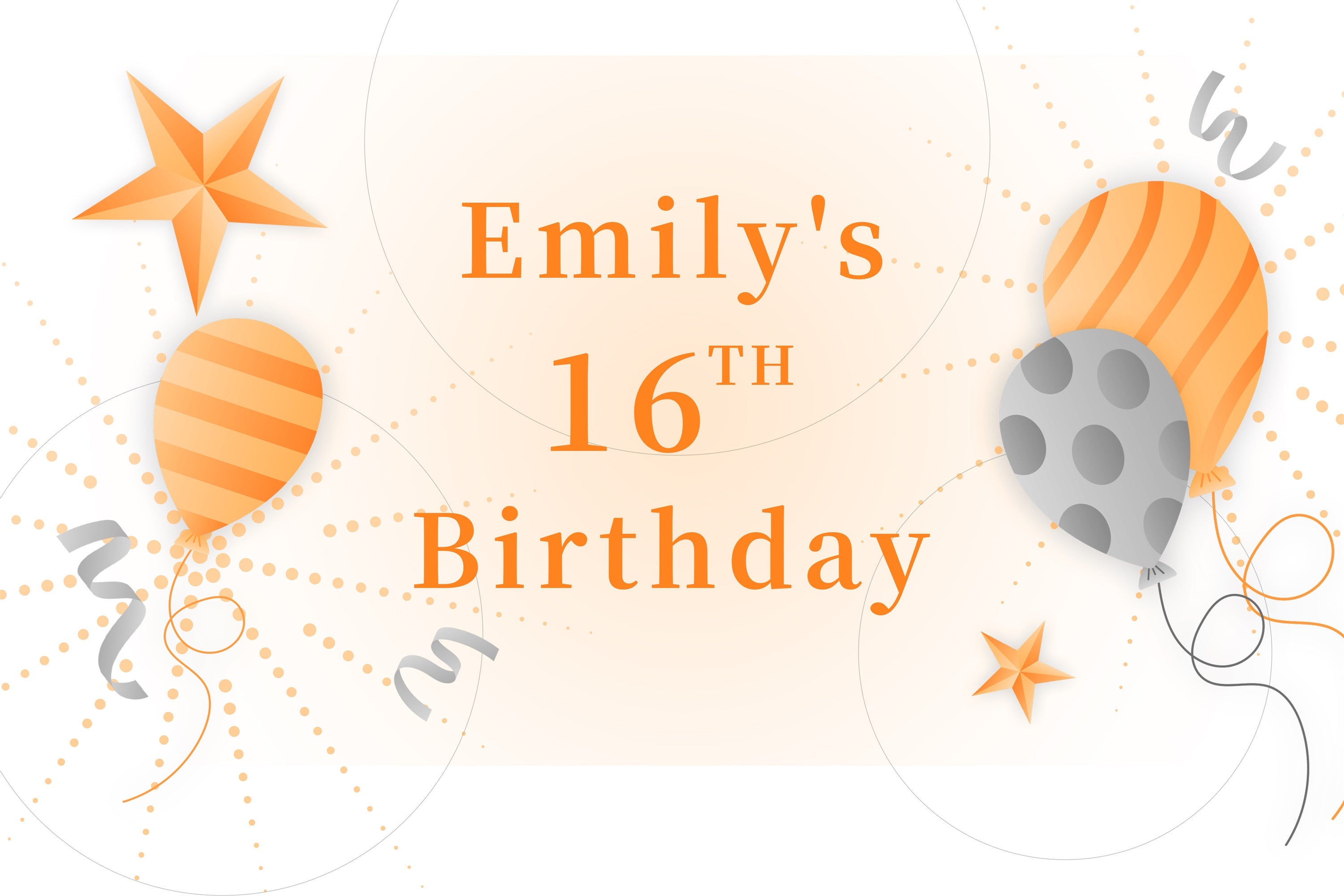 Custom Birthday Backdrops 16th Orange Star Balloon Backdrop LXX1-218